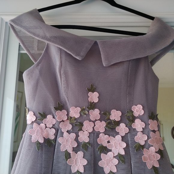 Off shoulder Floral Mesh Bardot Skater Dress - Picture 14 of 16